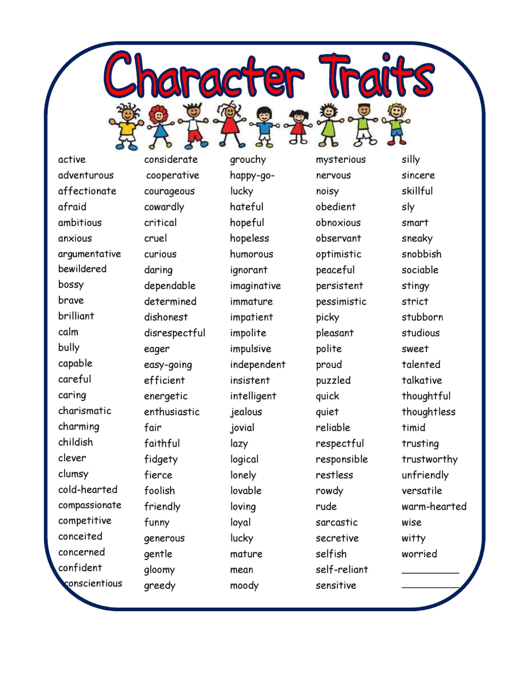 Personal Characteristics  Character trait worksheets, Character