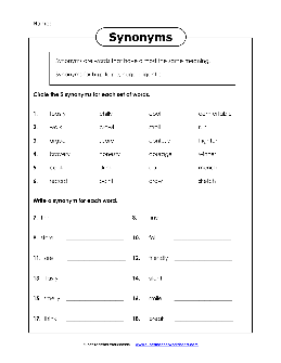 Synonym Worksheets – Theworksheets.com – Theworksheets.com